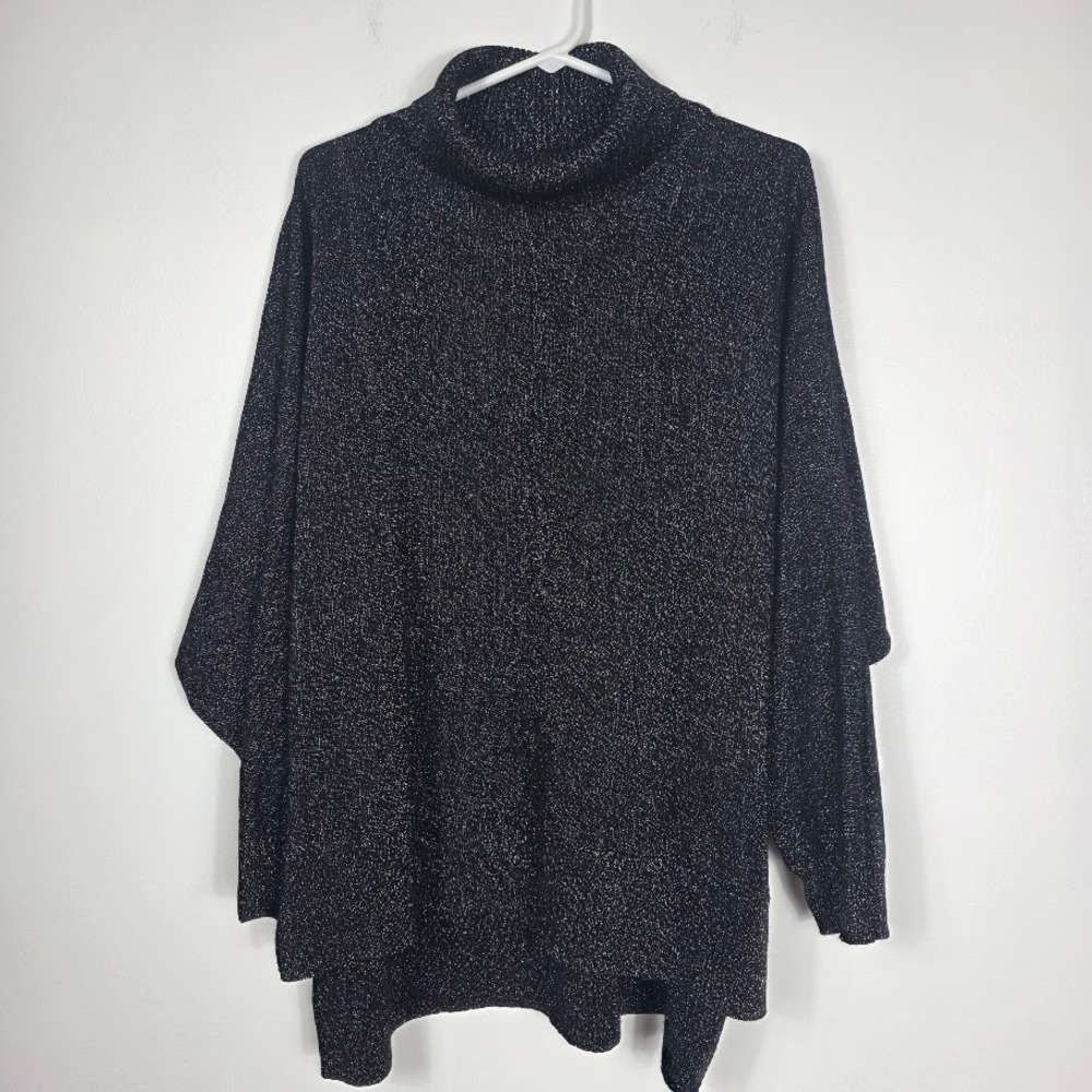 Express Black Sparkle Metallic Turtleneck Sweater Oversized Knit XL ‎ Women